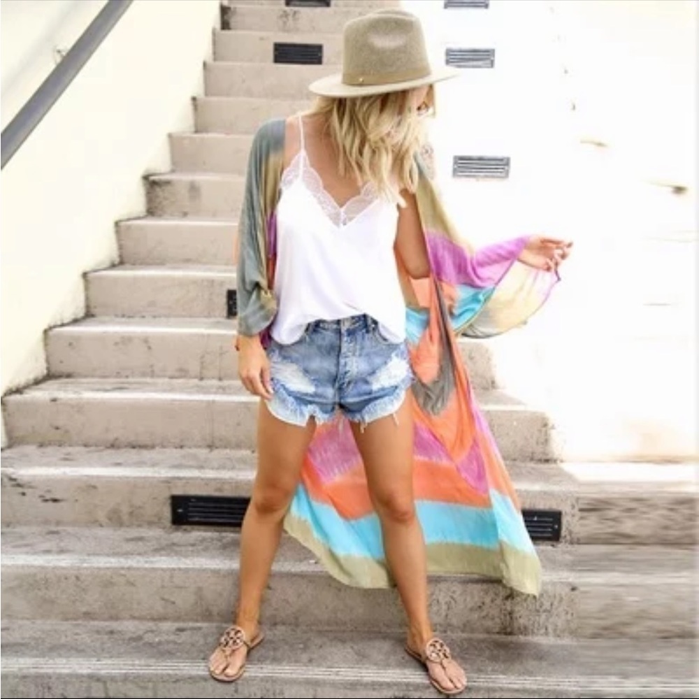 Bohemian Oversized Tie Dye Kimono Cardigan Shawl Duster Plus Size - Picture 2 of 8